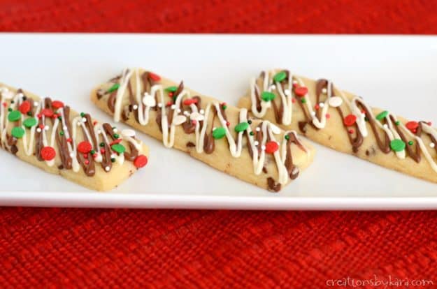 Recipe for chocolate chip Christmas cookie sticks - a fun recipe for the holidays!