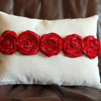 Red Rosette Canvas Pillow