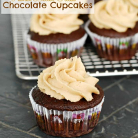 Peanut Butter Stuffed Chocolate Cupcakes with Peanut Butter Frosting