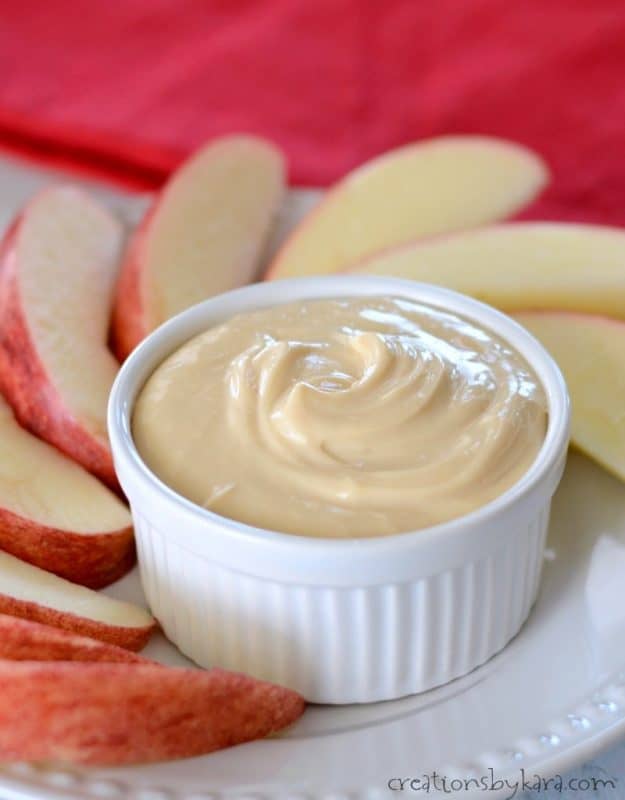 Simple creamy caramel apple dip. You can whip up this dip in minutes. #fruitdip