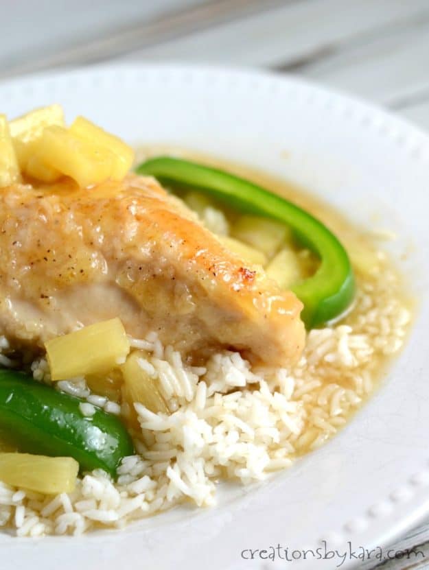Recipe for sweet and sour Hawaiian Chicken. Baked, not fried, this chicken recipe is easy and flavorful.