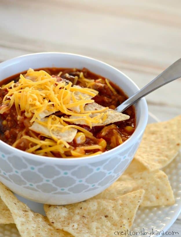 bowl of taco soup with a spoon