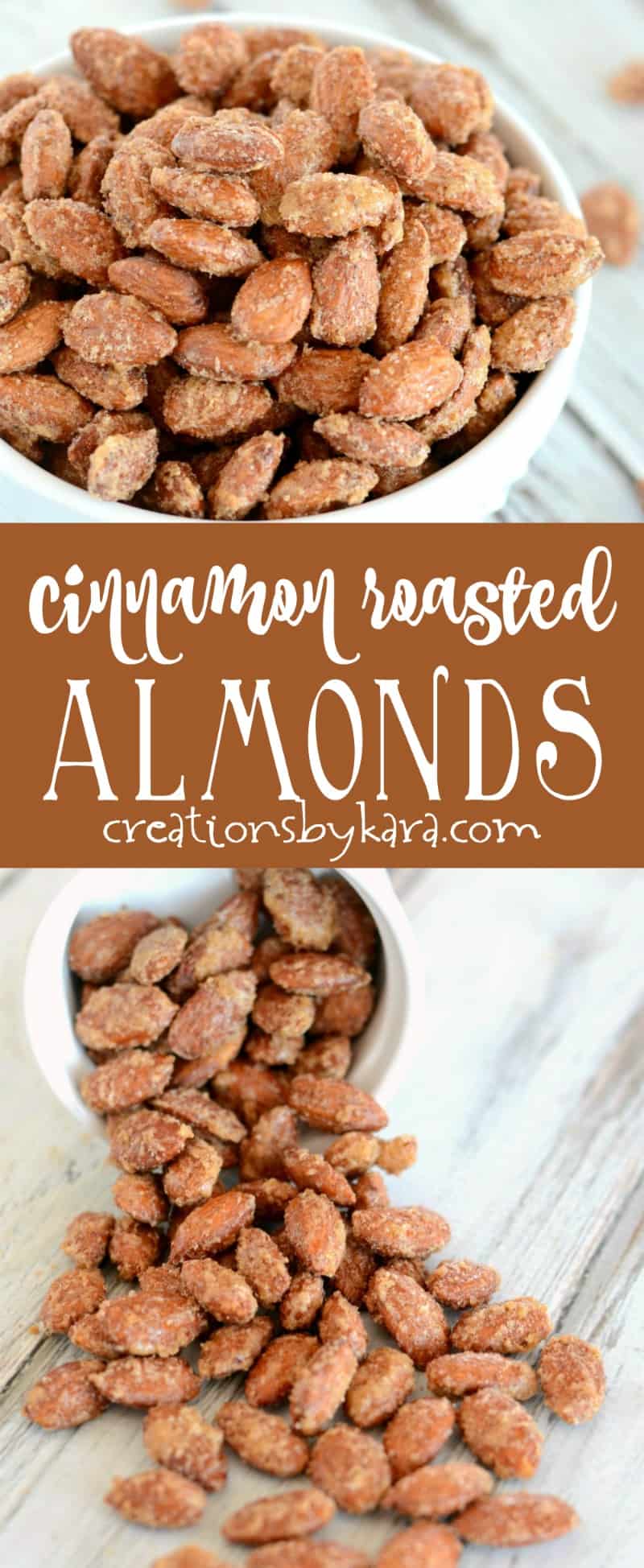 Simple Cinnamon Roasted Almonds are always a favorite snack! Easy and addicting. #almonds #snacks #cinnamon