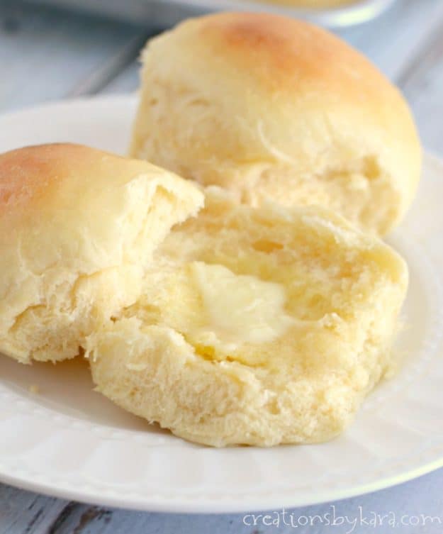 yummy white rolls with melted butter