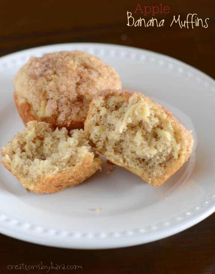 Banana Muffins with chunks of apple, sprinkled with cinnamon sugar. Yum!