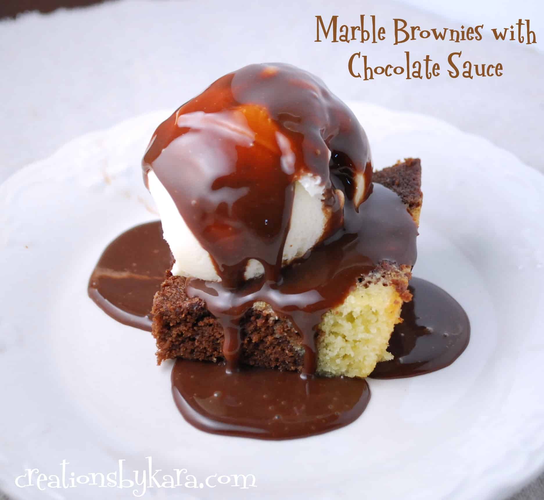 Marble Brownies with Chocolate Sauce