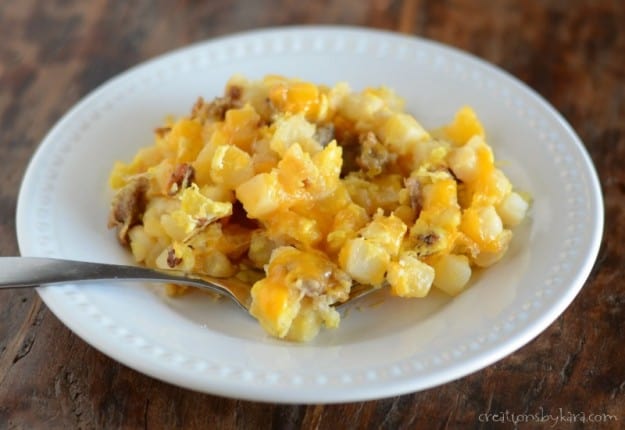 Breakfast hash with sausage, eggs, and cheese. A family favorite!