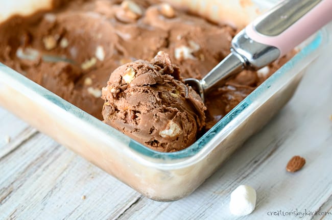 Rich and creamy homemade Rocky Road Ice Cream recipe