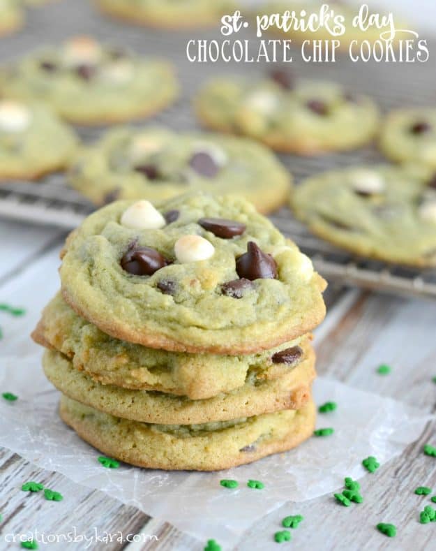 stack of St. Patricks Day Chocolate Chip Cookies 