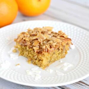 Recipe for coconut orange coffee cake with oats. A yummy brunch recipe!