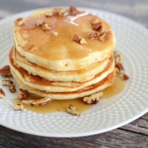 Soft and tender banana pancakes loaded with pecans.