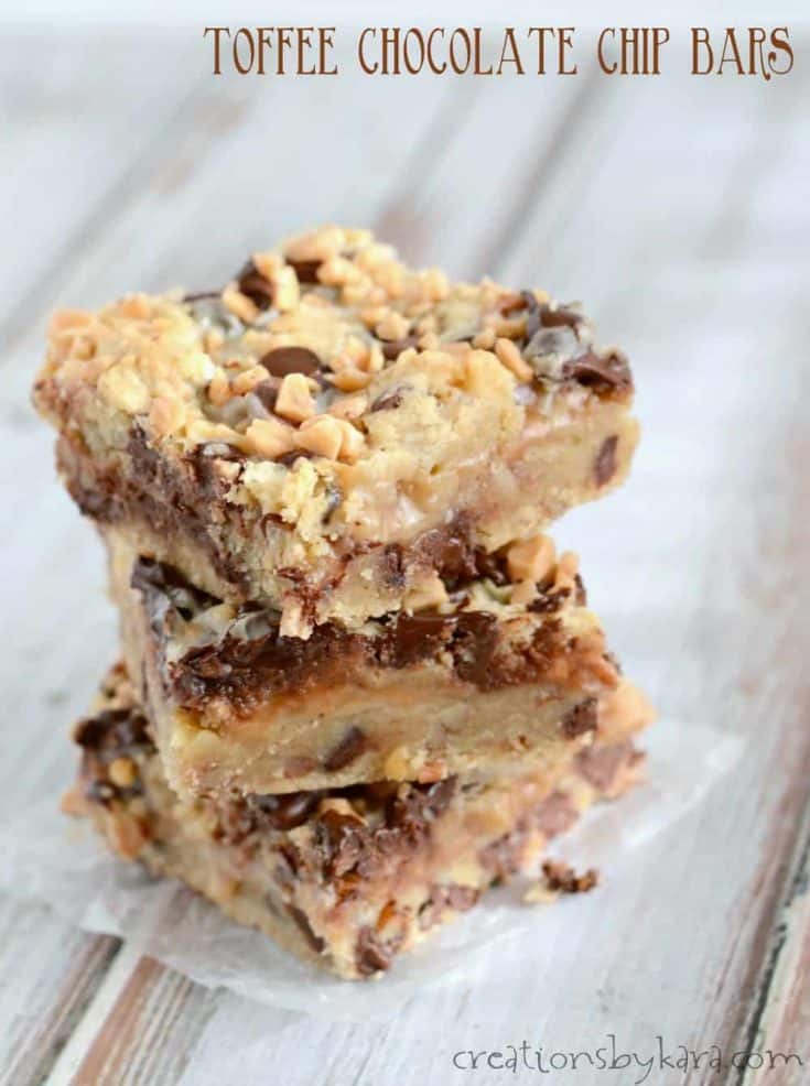 Chocolate Chip Toffee Bars - just as a warning, these bars are dangerous! Everyone loves them, and they are hard to resist!