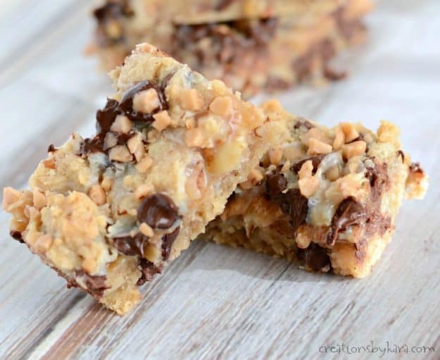 Rich and decadent, these Toffee Chocolate Chip Bars are sure to satisfy your sweet tooth!