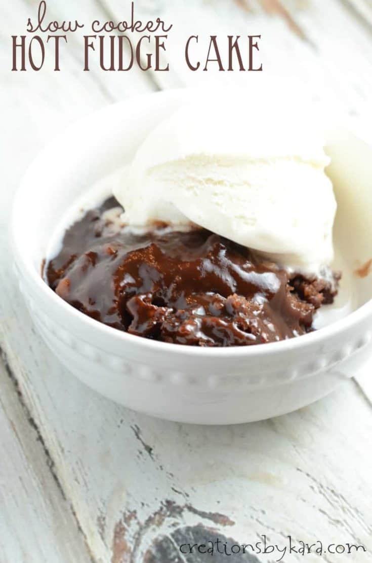 This Hot Fudge Cake can be made in the oven or slow cooker. It makes its own fudge sauce as it cooks. A rich and decadent chocolate dessert!
