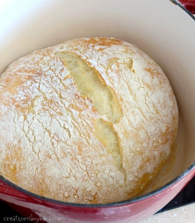 Loaf of artisan bread in a pan
