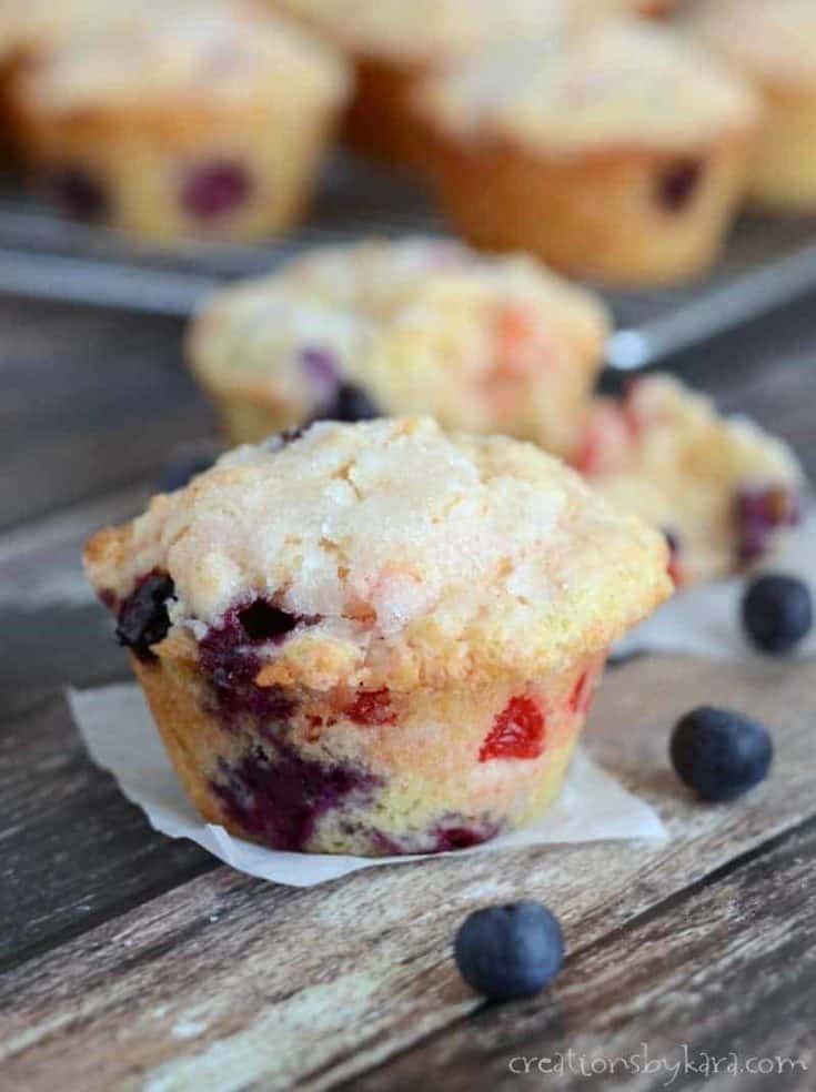 Yummy blueberry cherry muffins with a hint of lemon
