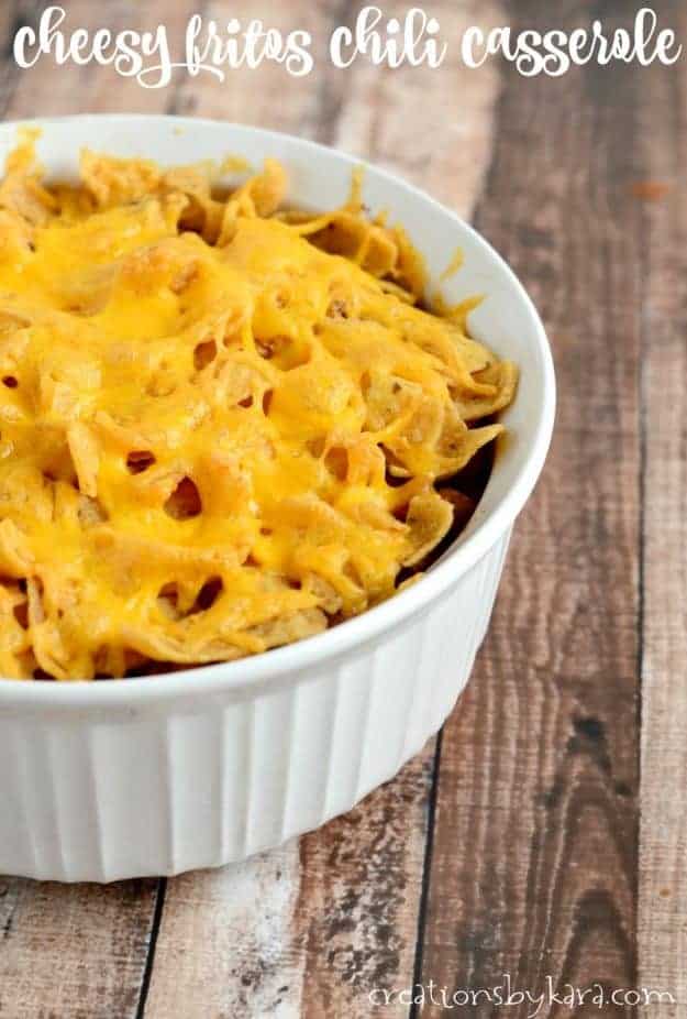 Fritos Chili Casserole topped with cheese