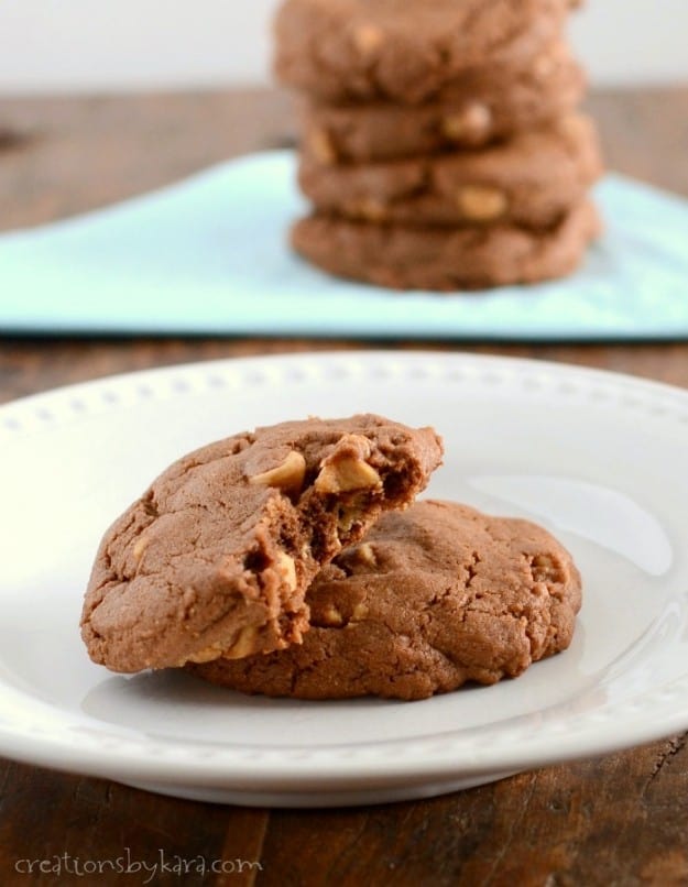 Recipe for killer Peanut Butter Reese's Chocolate Cookies. The perfect cookie for chocolate and peanut butter lovers!