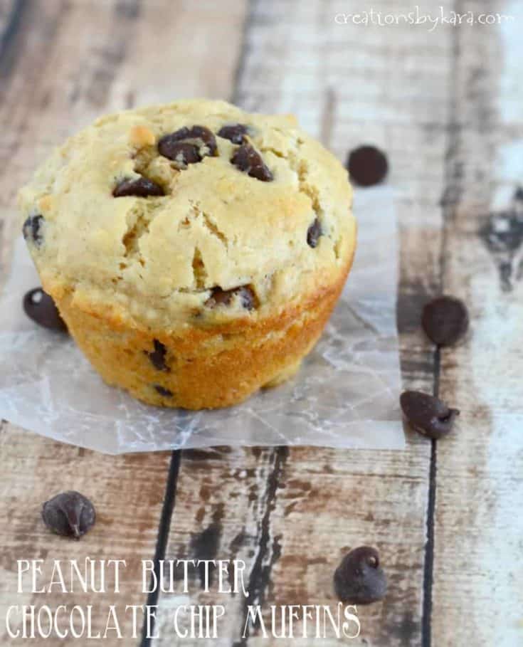 Peanut Butter Chocolate Chip Muffins - soft, fluffy, and loaded with chocolate chips, these muffins are a tasty morning treat!