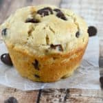 Serve these Peanut Butter Chocolate Chip Muffins with a glass of milk for a filling and delicious breakfast or snack!