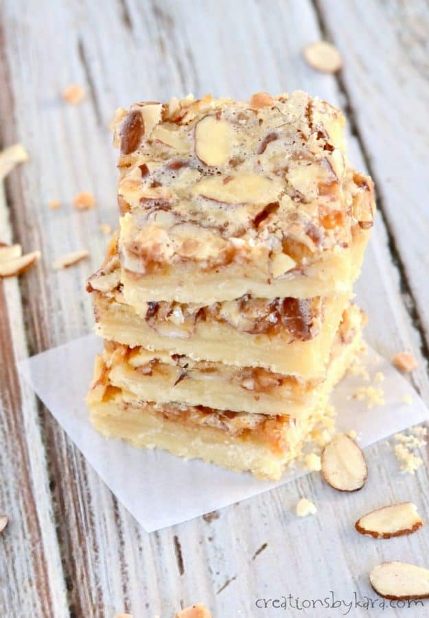 close up of almond cookie bars