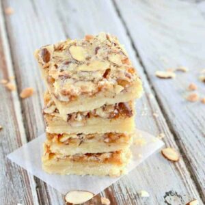 Recipe for ooey gooey Almond Toffee Bars.