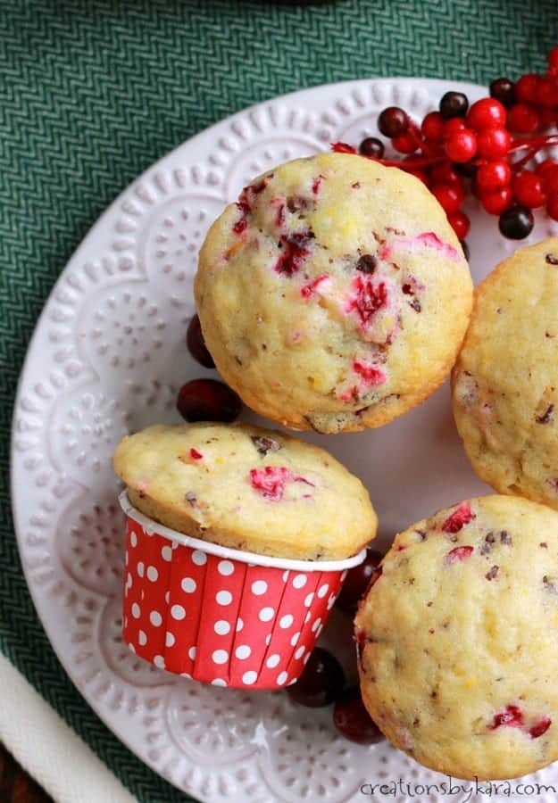 plate of chocolate chip cranberry muffins