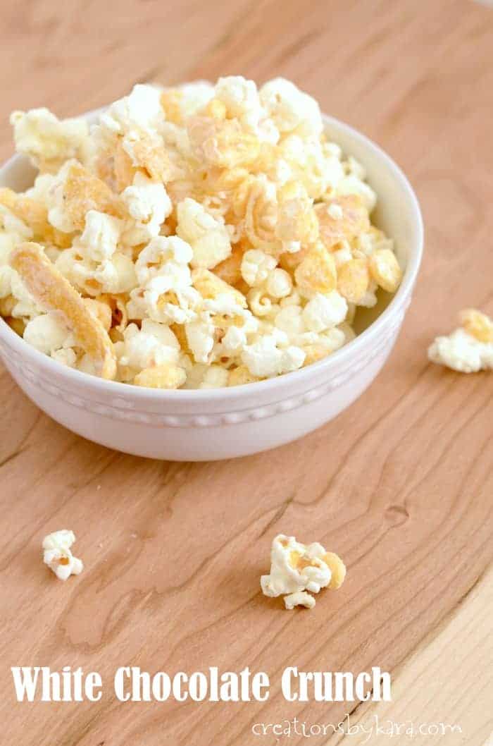 This crunchy white chocolate snack mix is a crowd favorite!