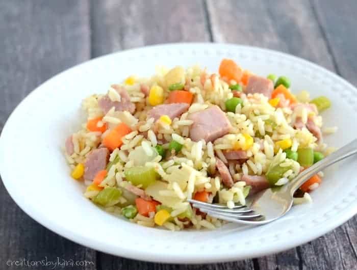 Recipe for delicious homemade Ham Fried Rice. A family favorite!