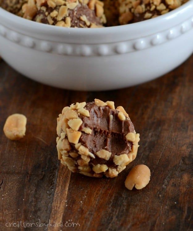 close up of chocolate peanut butter truffle