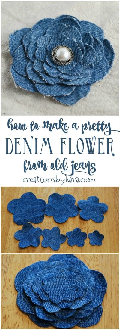 Step by step instructions for making a beautiful denim flower from an old pair of jeans. A perfect upcycling craft project. 