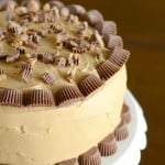 Chocolate Cake with peanut butter frosting and Reese's peanut butter cups