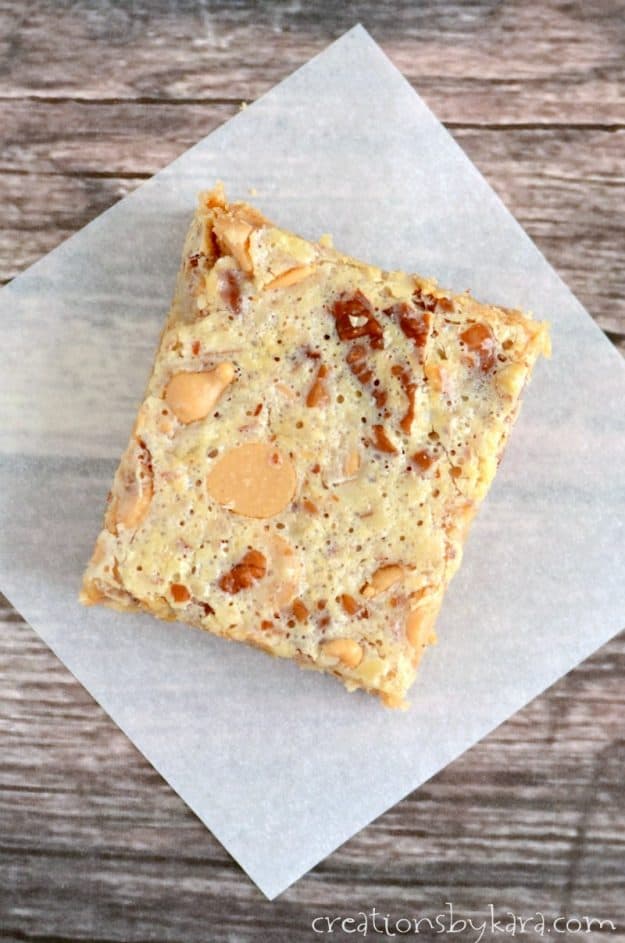 I love making these peanut butter chip squares for potlucks. They are always devoured!