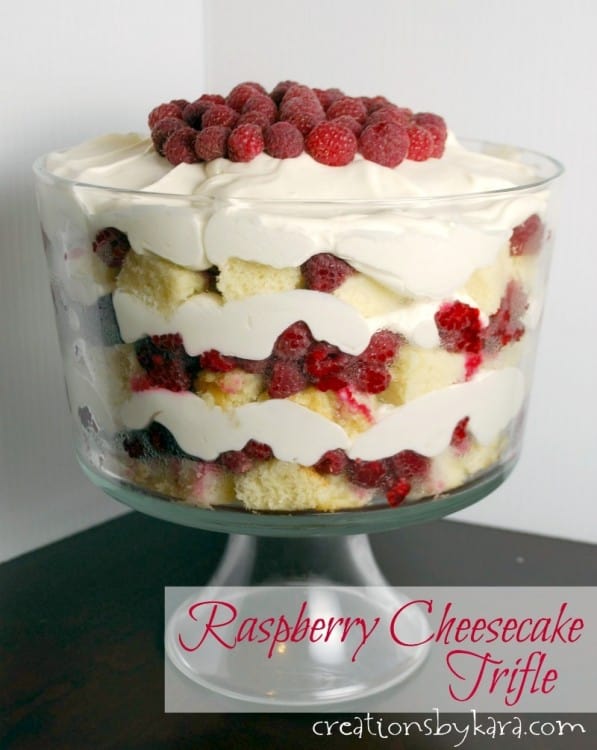 Recipe for heavenly Raspberry Cheesecake Trifle. Always a crowd pleaser, and so easy to make!