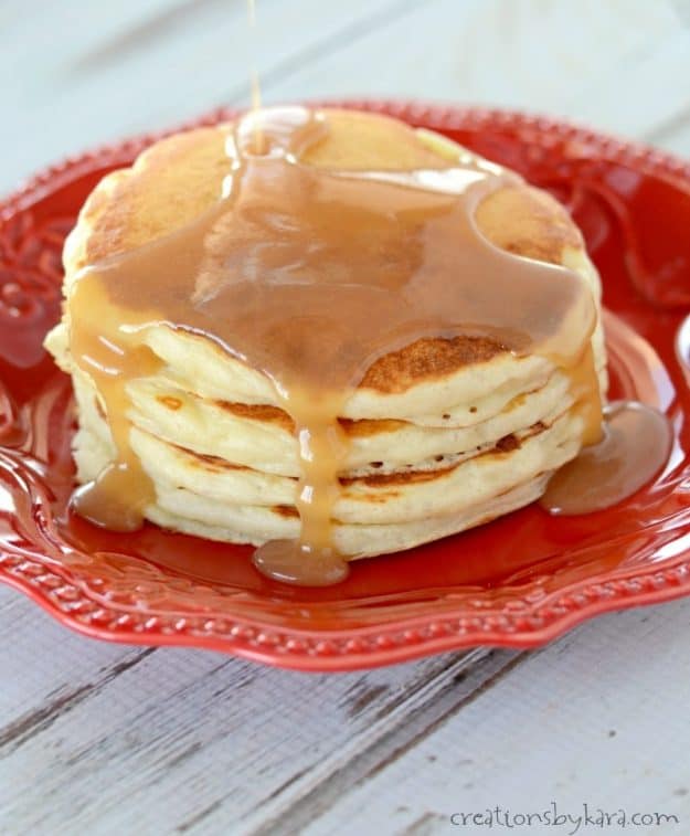 stack of pancakes on a red plate