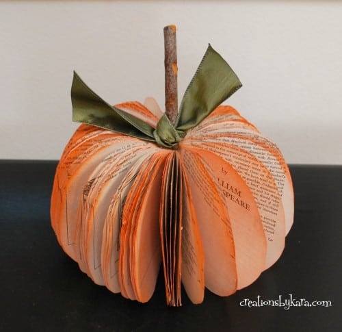 book page pumpkin made from old book pages