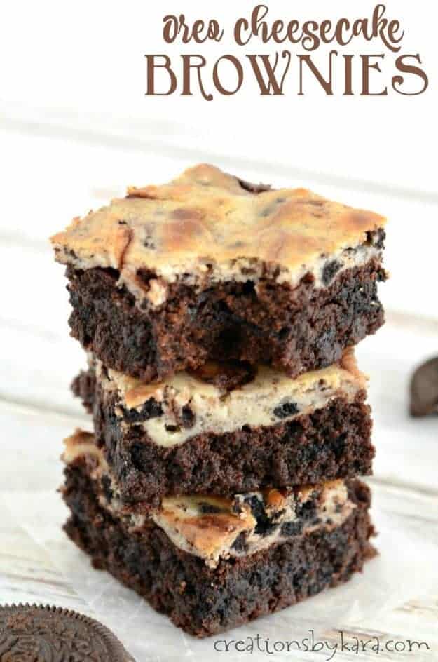 Stack of Oreo Cheesecake Brownies - rich, fudgy, and simply irresistible!