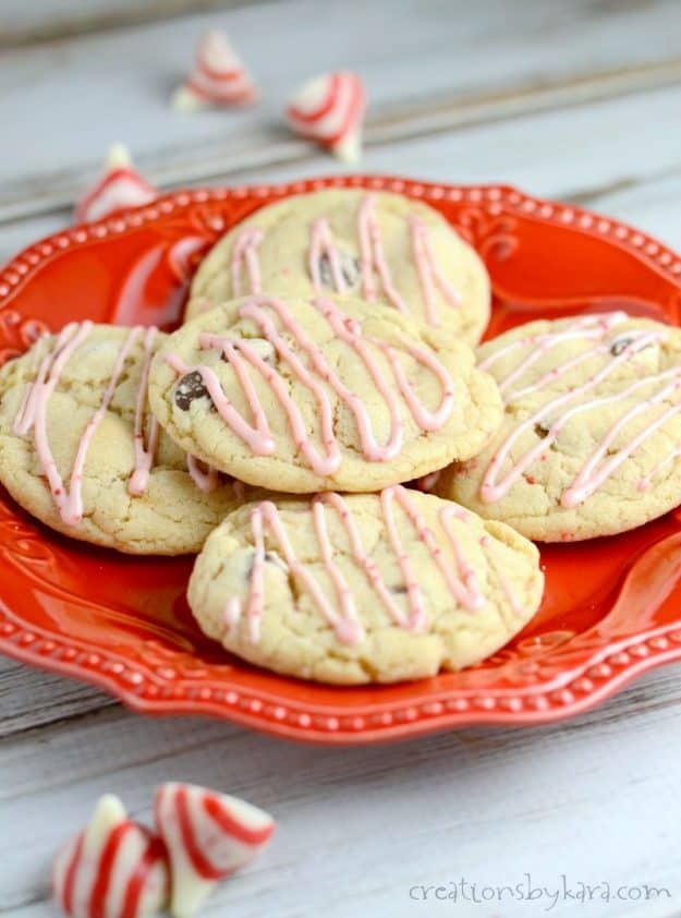 plate of Candy Cane Hershey Kisses cookies