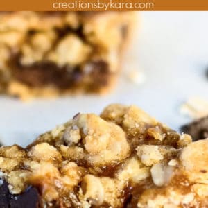 gooey oatmeal caramel bars recipe collage