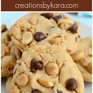 peanut butter chocolate chip cookies with peanuts