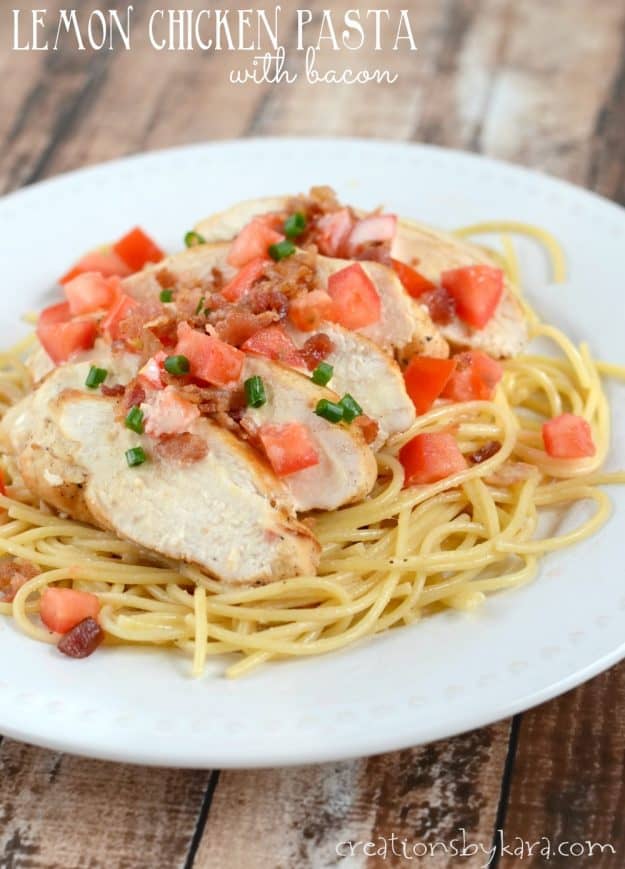 Recipe for Lemon Chicken and Pasta - a light creamy sauce with bacon gives this chicken dish robust flavor!