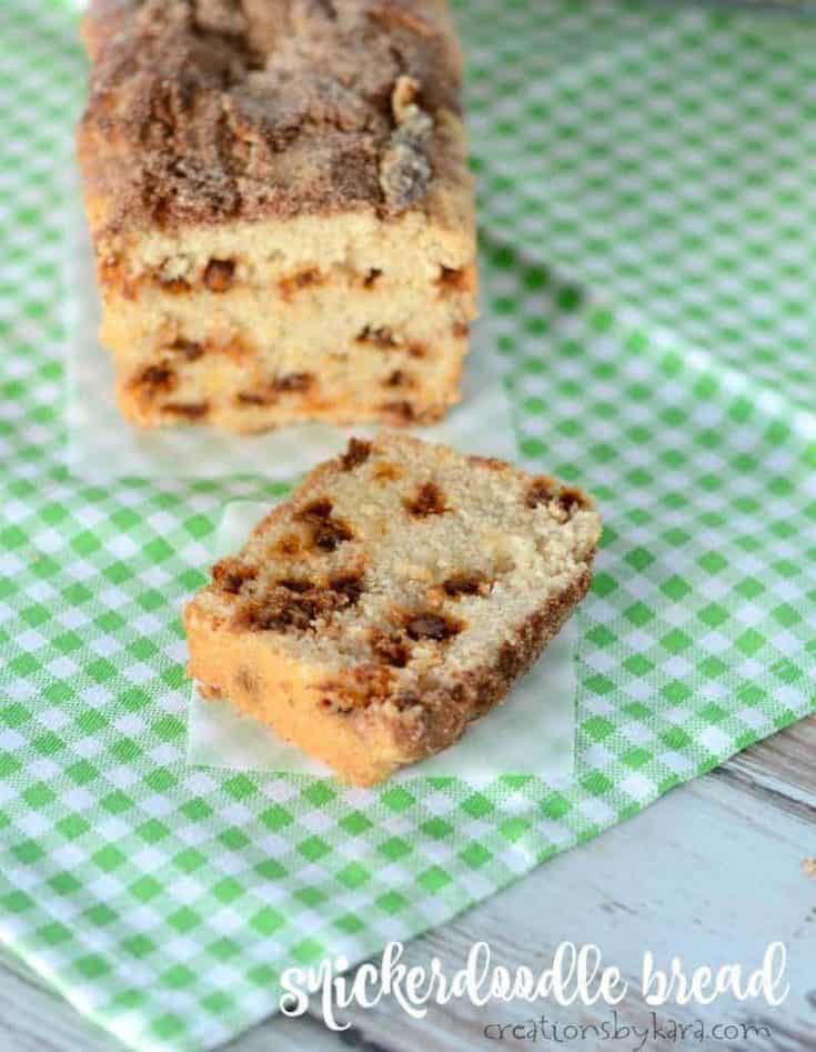 This Snickerdoodle Bread is epic! Loaded with cinnamon chips and sprinkled with cinnamon sugar, every bite is scrumptious! #snickerdoodle