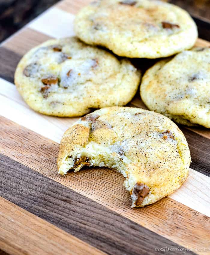 cinnamon chip snickerdoodles on a cutting board