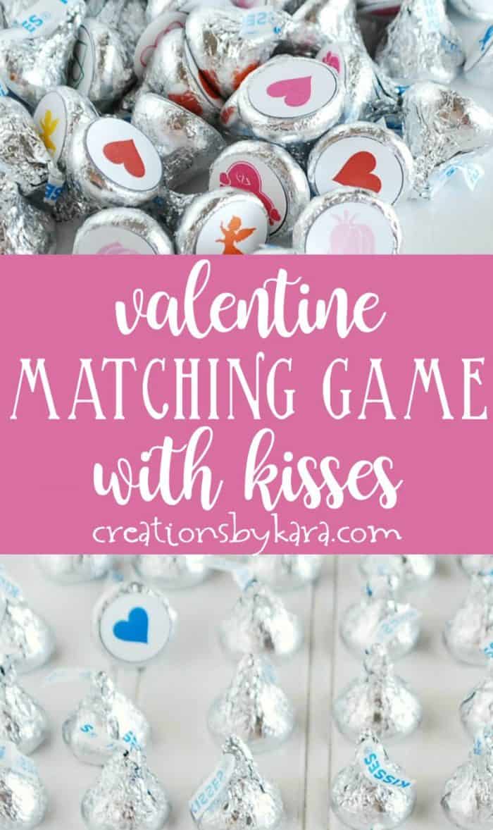 valentine matching game with Hershey kisses collage