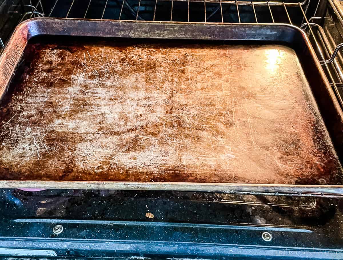 baking sheet heating in the oven