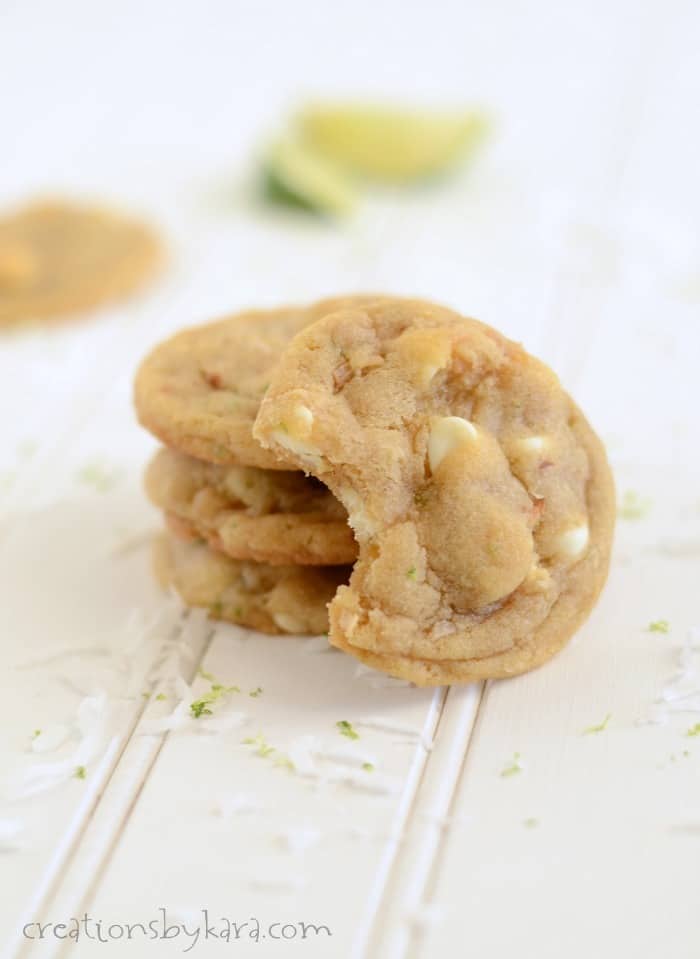 These Lime Coconut White Chocolate Cookies have wonderful flavor and texture. Give them a try!