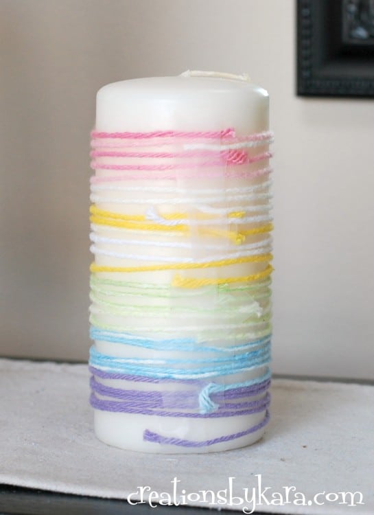 yarn wrapped Easter candle