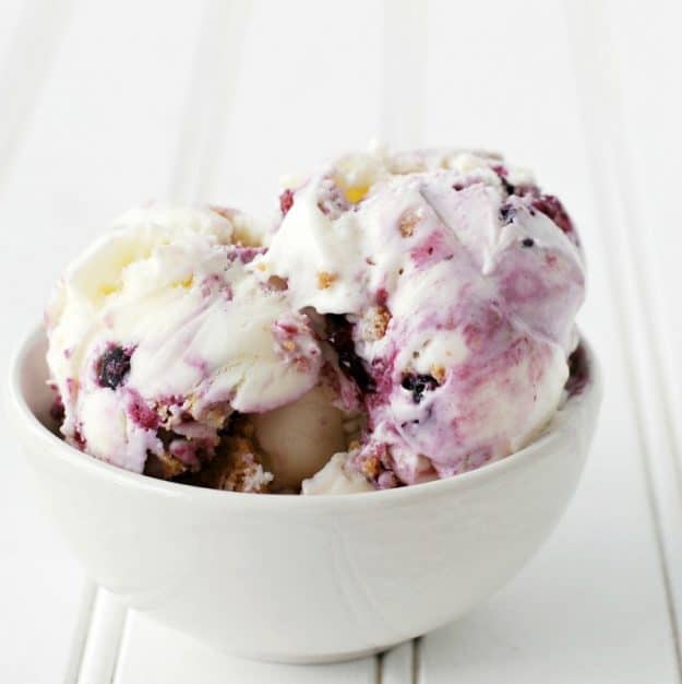 bowl of blueberry cheesecake ice cream