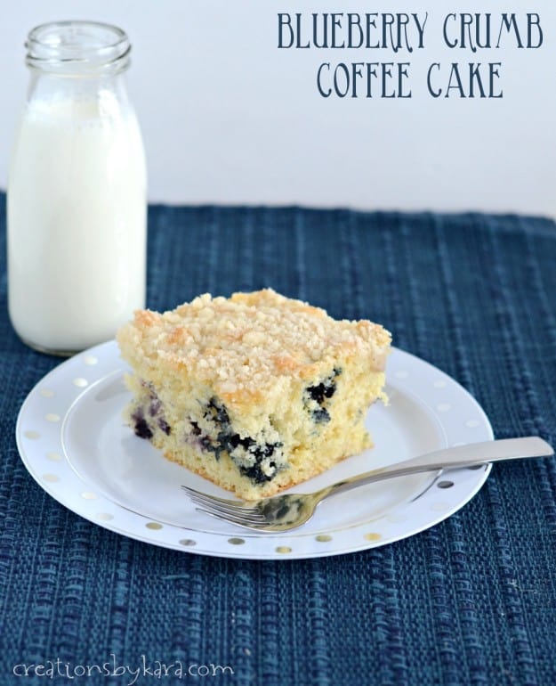 slice of blueberry coffee cake on a plate