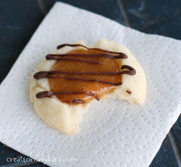 caramel shortbread drizzled with chocolate